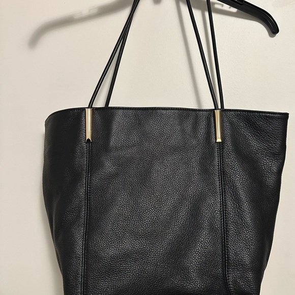 Anthropologie Black Leather and Gold Tote Bag with Minimalist Design - Picture 3 of 4